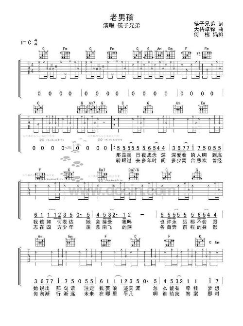 老男孩吉他谱c调（五十年以后吉他谱）